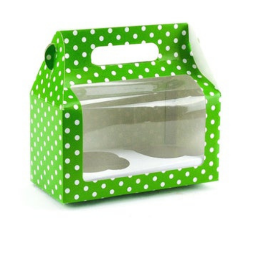 Gift Box with Handles Windowed  with Recycled Material -Green or PolkaDot Color
